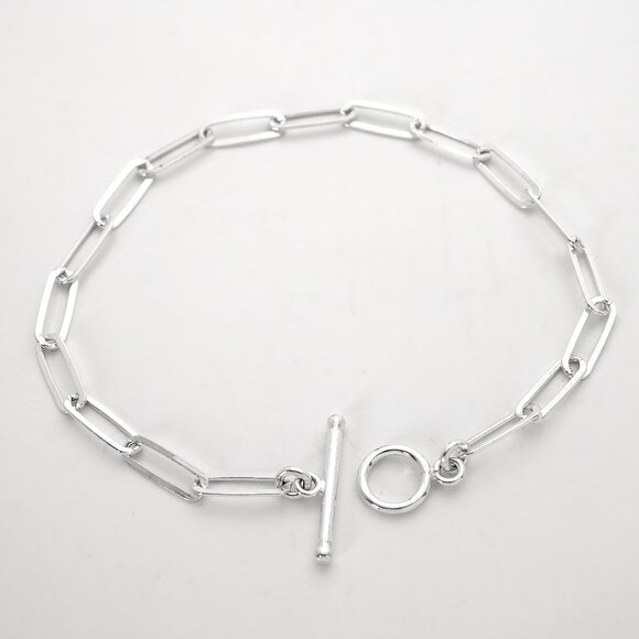 925 Sterling Silver Paperclip Toggle Clasp Bracelet 7 inch, Dainty Bracelet - Picture 2 of 9